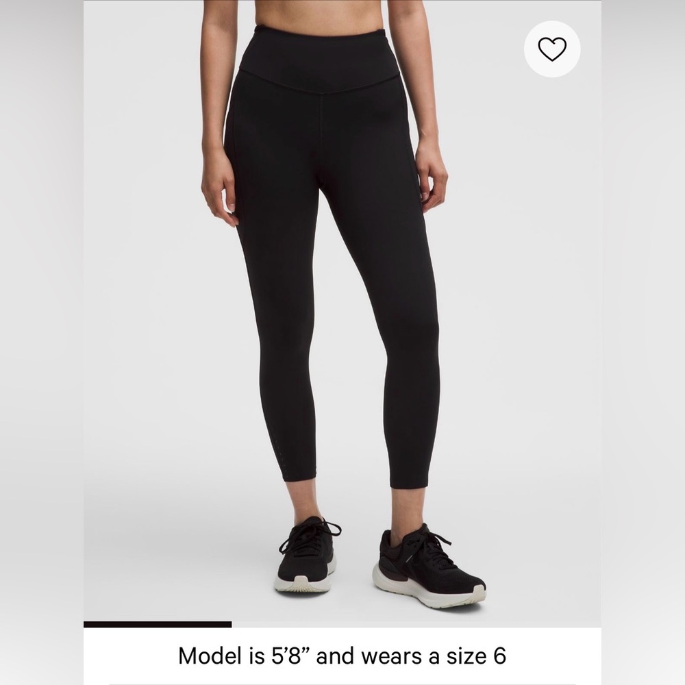 Black Lululemon Fast & Free Nulux 25” legging, excellent condition, size 6